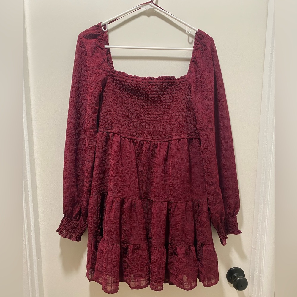 Elegant Long Sleeve Burgundy Dress